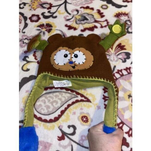 Flipeez Brown Monkey Hat Push The Blue Bulb And Ears Pop Up Unisex Kids Fun - Picture 5 of 7